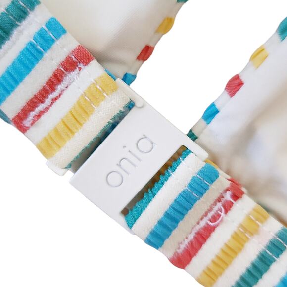 ONIA Danni Seersucker striped triangle beach bikini top in multi Size M NEW - Picture 3 of 10